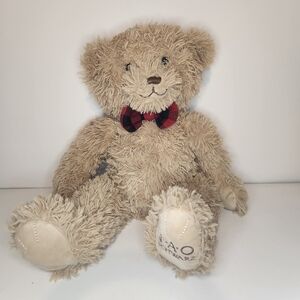 12” F.A.O Schwarz Fluffy Teddy Bear with Buffalo Plaid Bow Tie Stuffed Animal